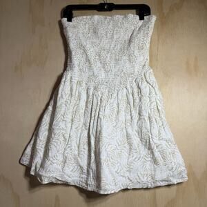 Universal Thread Strapless Smocked Dress M White‎ Tan Floral Mini Sundress